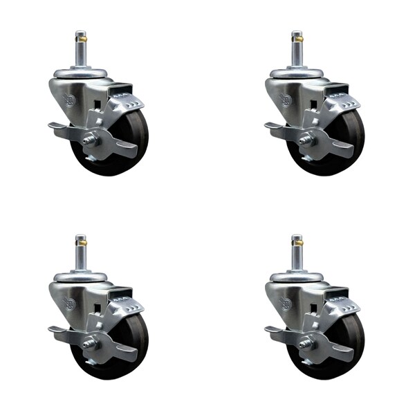 Service Caster 3'' Phenolic Wheel Swivel 7/16'' Grip Ring Stem Caster Set with Brake, 4PK SCC-GR20S314-PHS-TLB-716138-4 - main